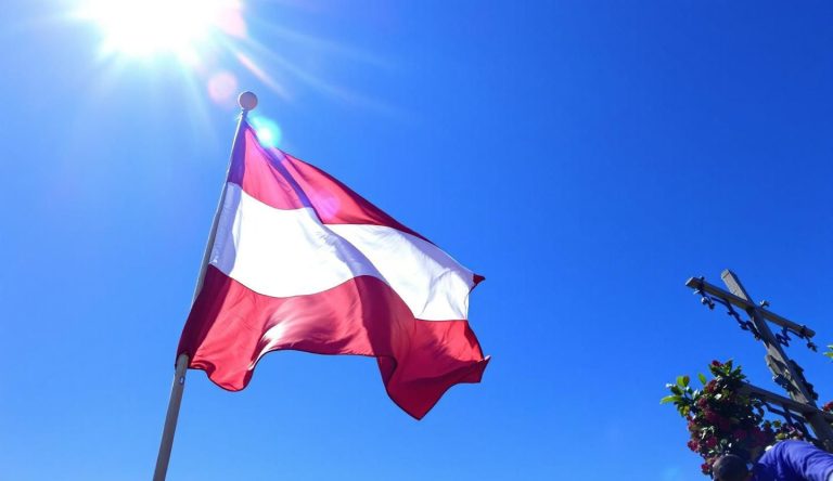 Drapeau autrichien exposé lors d'un événement sportif en extérieur