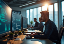 Analyste cybersécurité au travail dans un bureau moderne