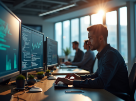 Analyste cybersécurité au travail dans un bureau moderne