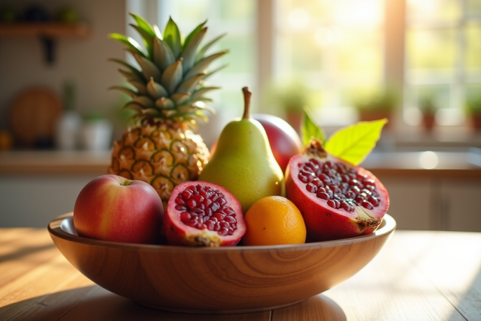 Assortiment de fruits frais commençant par P pour l'article