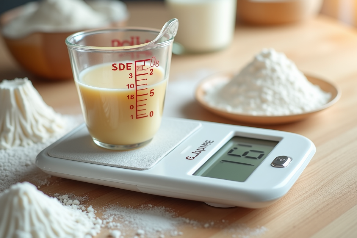 Balance de cuisine numérique avec ingrédients courants