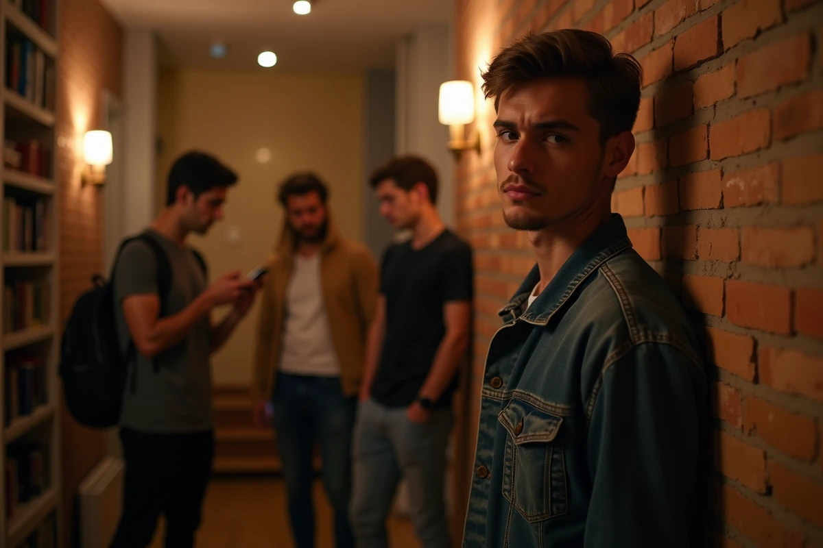 Jeune homme isolé après une blague déplacée lors d'une fête, groupe de personnes s'éloignant