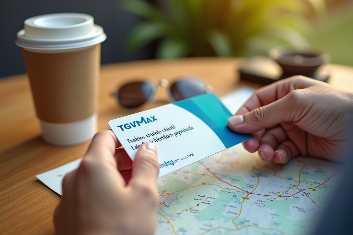 Mains tenant carte TGVmax et carte routière sur table