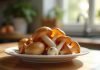 Mains tenant des chanterelles fraîches sur une assiette blanche