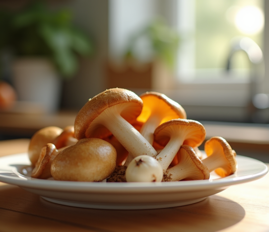 La chanterelle et la santé : un risque de toxicité ? Mains tenant des chanterelles fraîches sur une assiette blanche