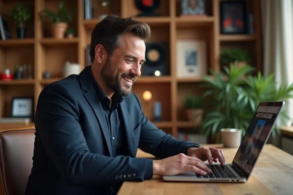 Chanteur en costume dans un bureau créatif