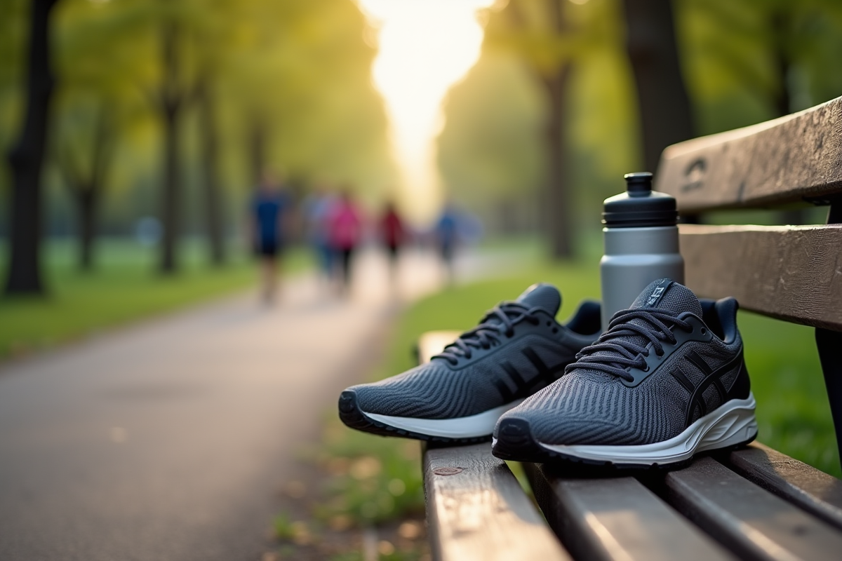 Chaussures usées et bouteille d