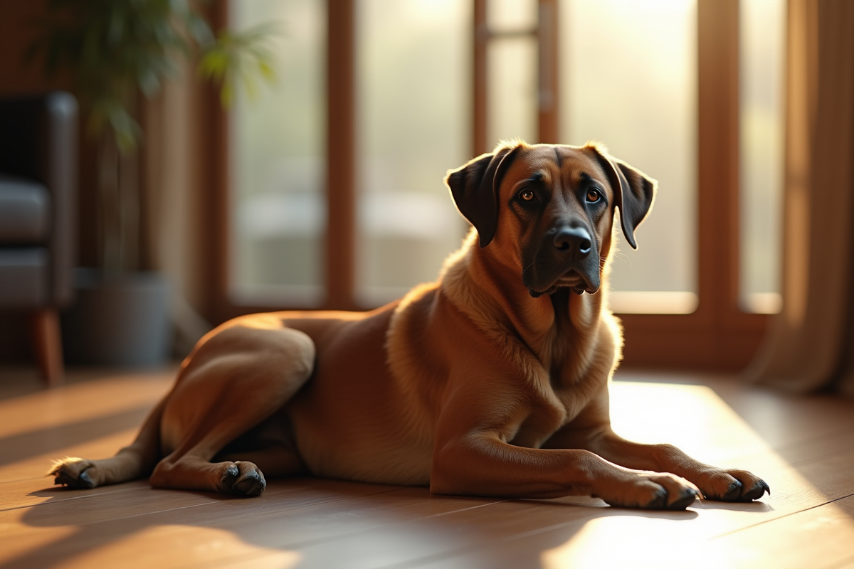 Chien Labrador Malinois relaxant à l