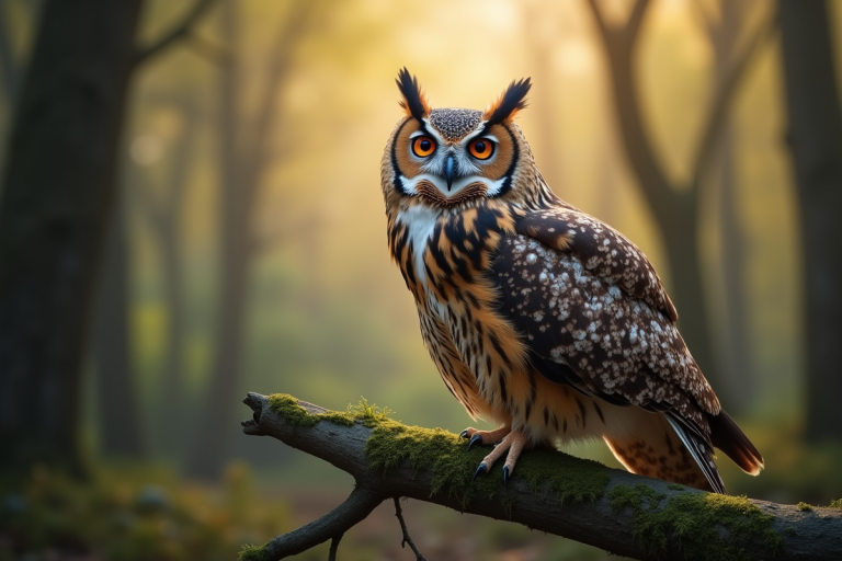 Chouette perchée sur une branche en forêt au matin