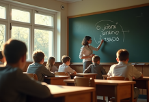 Salle de classe française avec professeur écrivant j'aurai et j'aurais