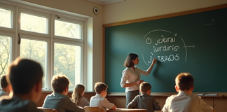 Salle de classe française avec professeur écrivant j'aurai et j'aurais