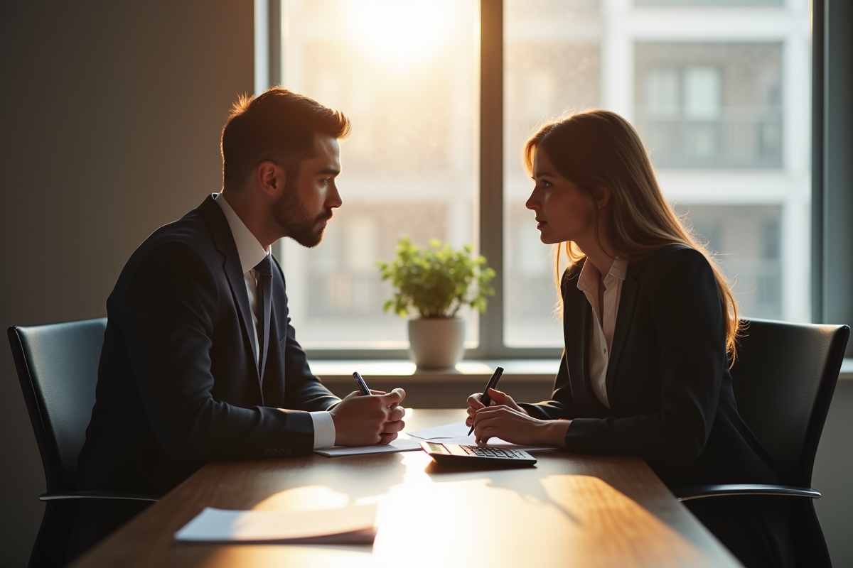 Couple sérieux signant un divorce au bureau