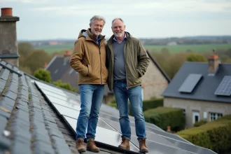 Couple normand inspectant des panneaux solaires sur le toit