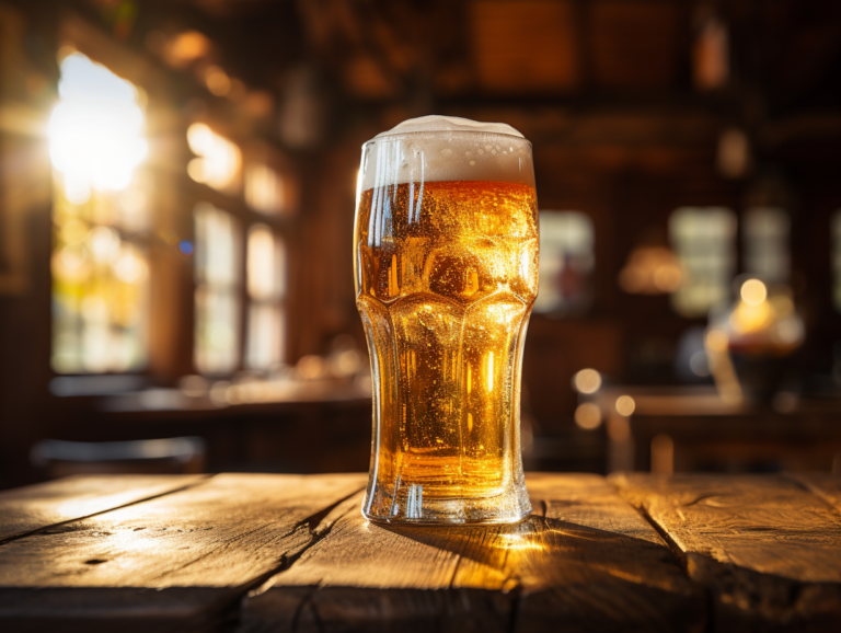 Pinte de bière servie dans un pub traditionnel avec ambiance conviviale