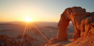 Paysage désertique au lever du soleil dans Bardenas Reales avec formations rocheuses