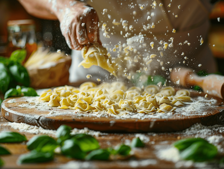 Cavatelli artisanaux en forme de coquillage sur une table en bois