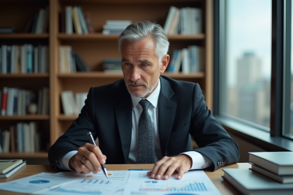 Economiste d'âge moyen analysant des graphiques économiques