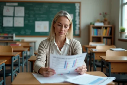 Enseignante attentive examinant un graphique de salaire en classe