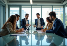 Groupe de professionnels en réunion dans un bureau moderne