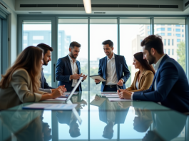 Groupe de professionnels en réunion dans un bureau moderne