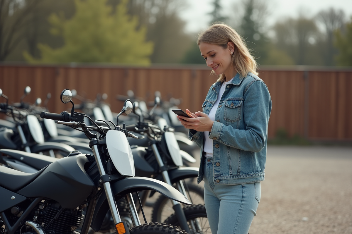 Femme inspectant des motos 125cc d