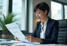 Femme d'affaires en réunion dans un bureau moderne