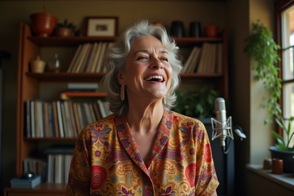 Chanteuse brésilienne passionnée dans un studio cosy