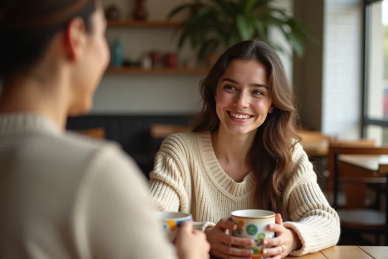 Jeune femme hispanique souriante dans un café convivial