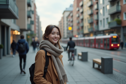 Jeune femme urbaine souriante dans la ville