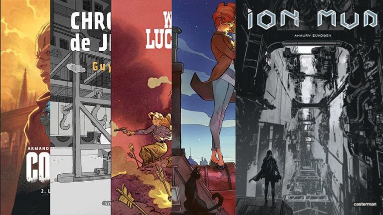 frise colorée illustrant des bandes dessinées d'aventure