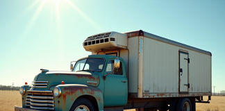 Ancienne camionnette frigorifique des années 1950 en extérieur