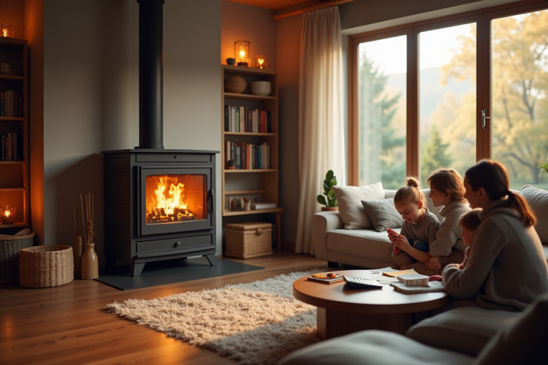 Poêle à bois dans un intérieur chaleureux et écologique