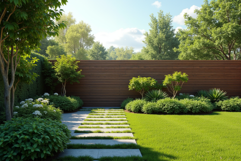 Clôture à lames élégante et sécurisée dans un jardin moderne