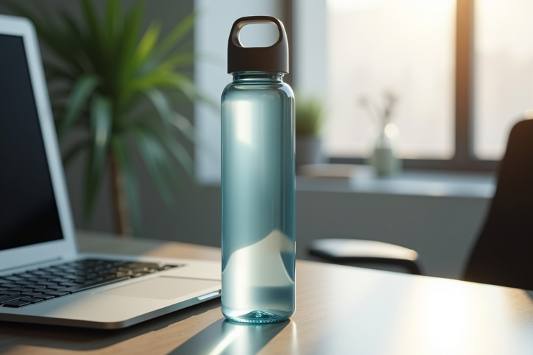Gourde de 2 litres en métal sur un fond naturel