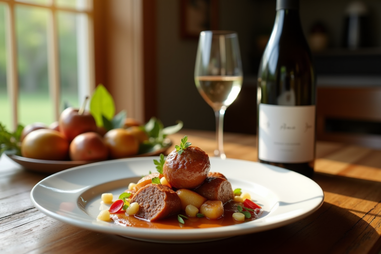 Boudin aux pommes au four accompagné de verres de vin