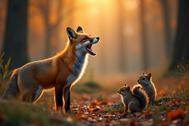 Renard émettant un cri perçant dans la nuit étoilée