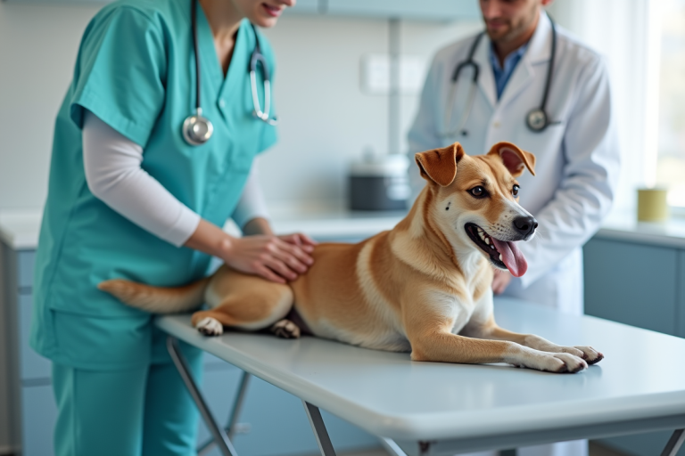 Chien recevant des soins pour une pancréatite sévère