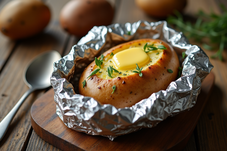 Pommes de terre en papillote prêtes à être servies au four