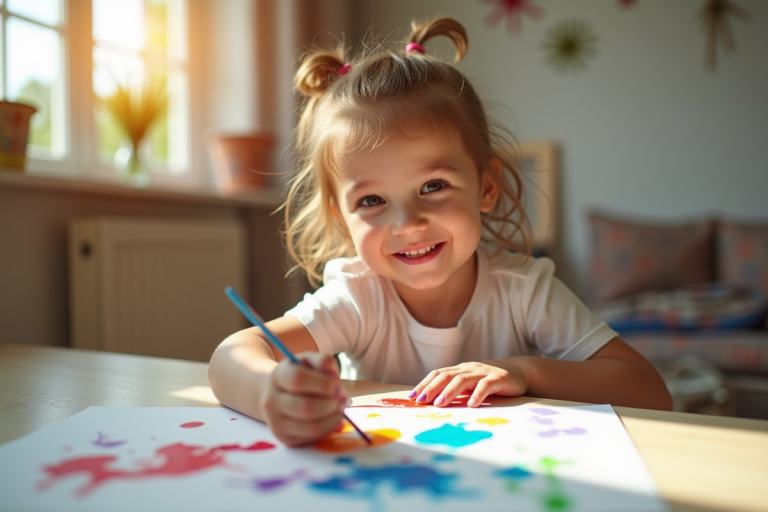 Enfants découvrant la peinture dans un atelier créatif