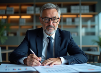 Manager financier en réunion avec documents réglementaires