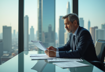 Homme d'affaires en costume dans un bureau moderne