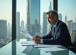 Homme d'affaires en costume dans un bureau moderne