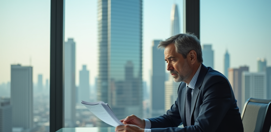 Homme d'affaires en costume dans un bureau moderne