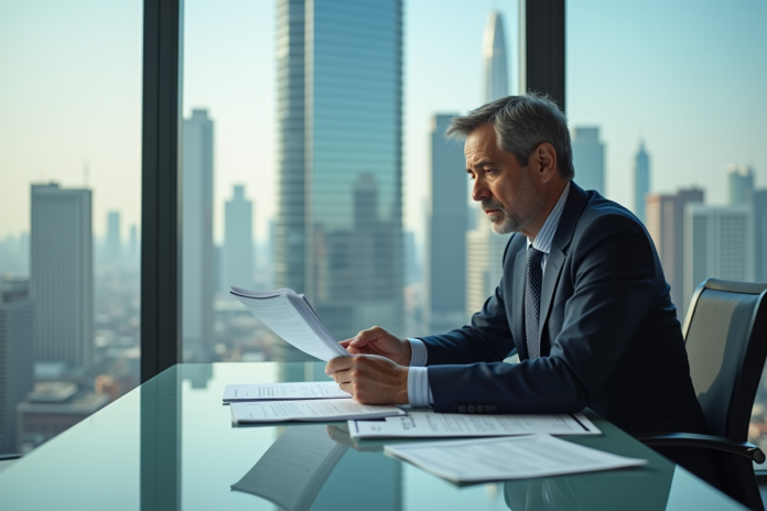 Homme d'affaires en costume dans un bureau moderne
