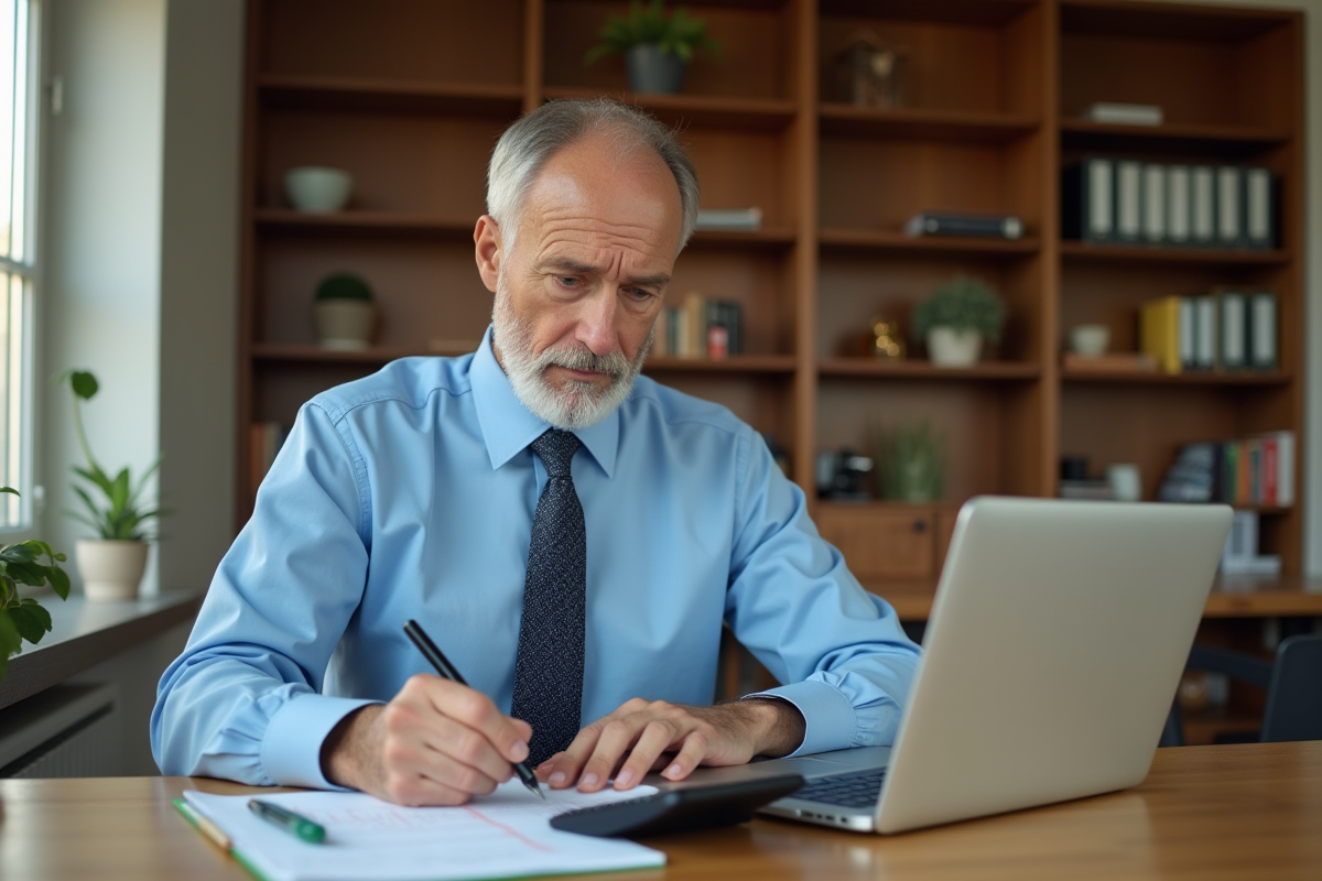 Homme calculant des intérêts à la maison
