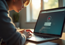 Jeune adulte utilisant un ordinateur portable au jour