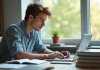 Jeune homme travaillant sur un ordinateur dans un bureau lumineux