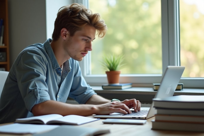 Jeune homme travaillant sur un ordinateur dans un bureau lumineux