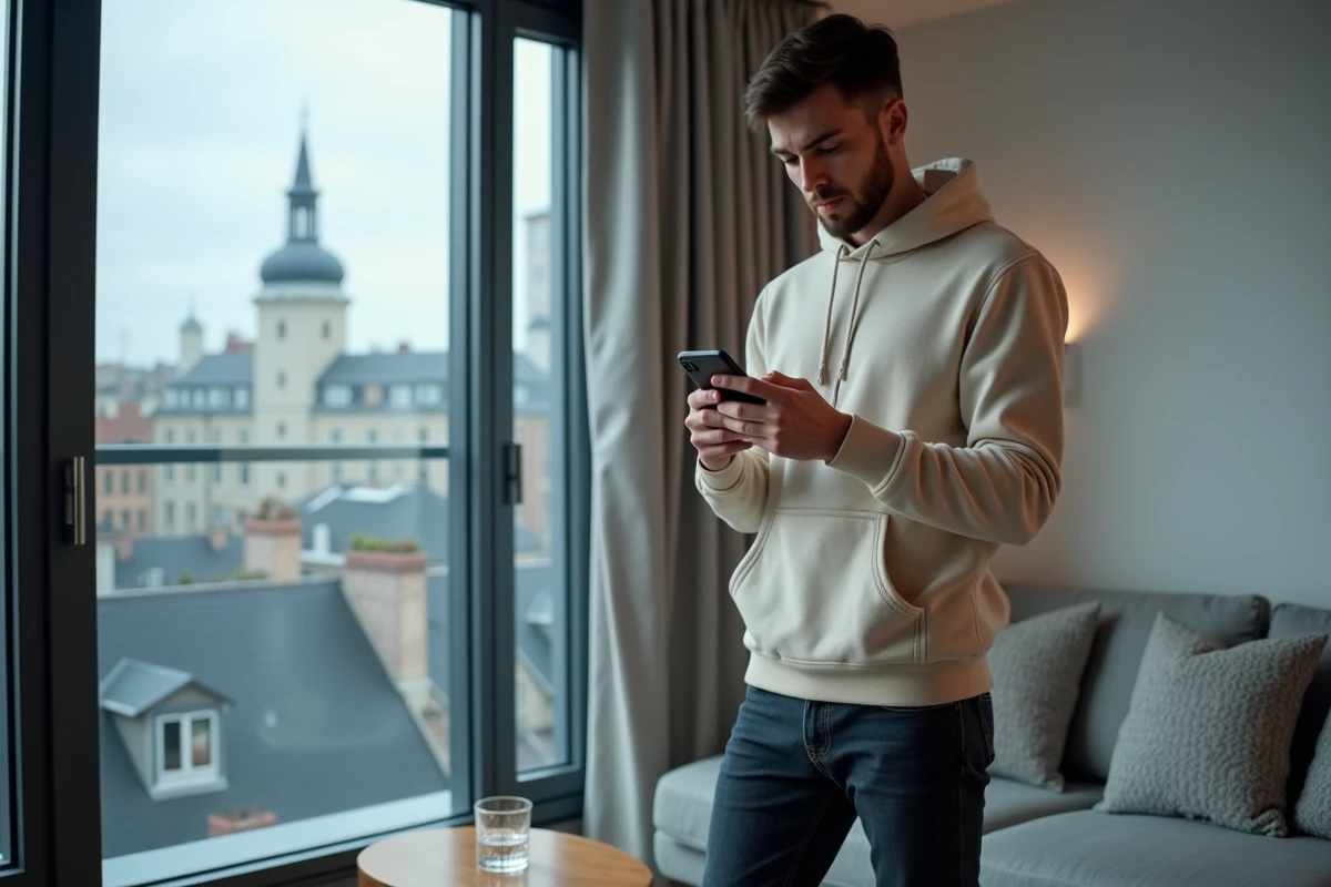 Jeune homme consultant le site d'aide Sosh sur son téléphone en cherchant une alternative au 3976
