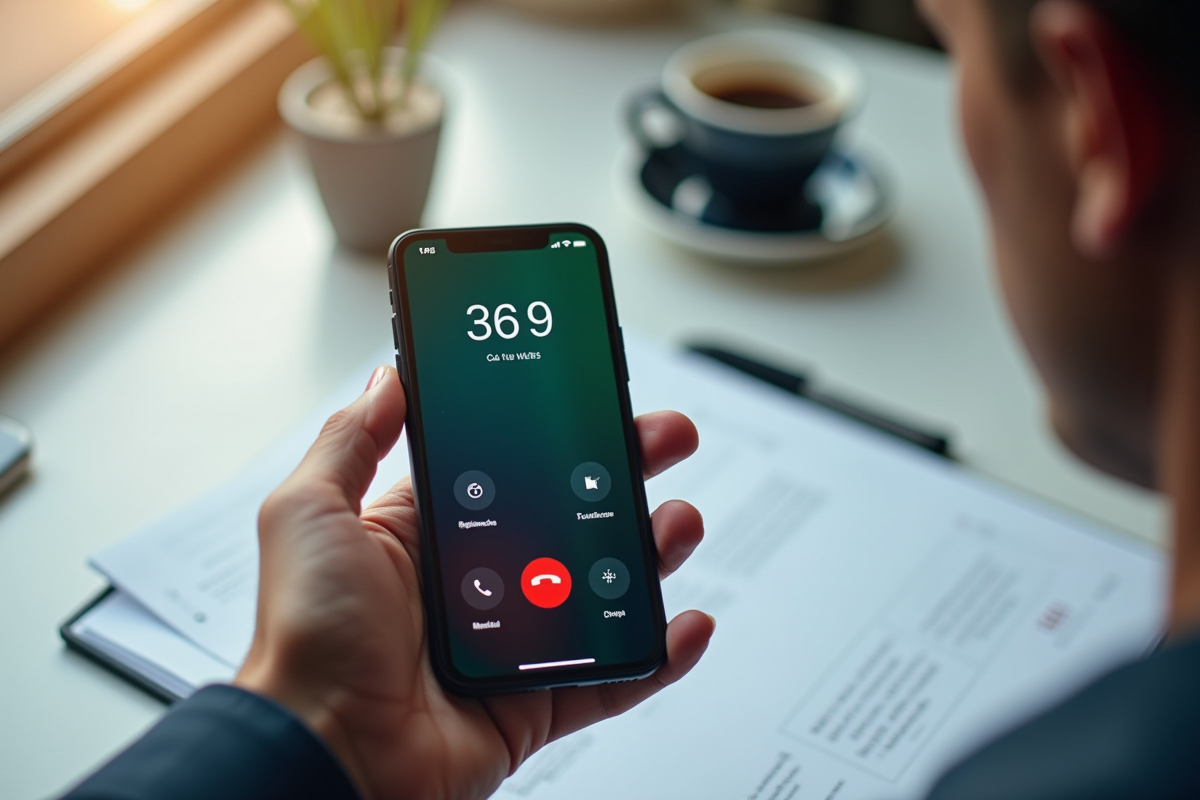 Main tenant un smartphone avec interface d appel